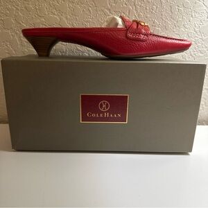 Cole Haan Red Leather Slip-On Kitten Heel Mule